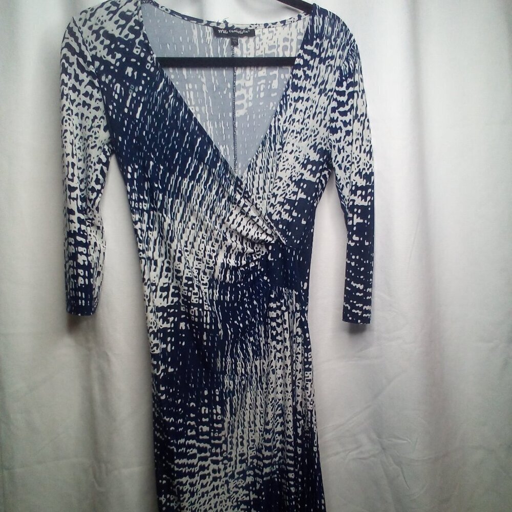 Mlle Gabrielle Dress S V-Neck 3/4 Sleeve Patterned Blue White